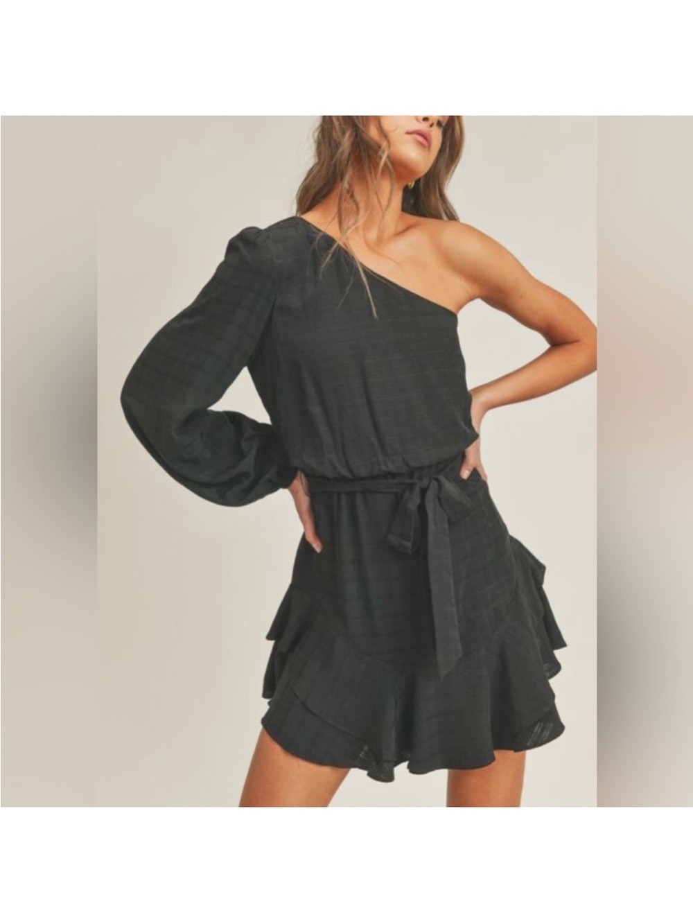 Lush‎ One-Shoulder Black Ruffled Mini Dress